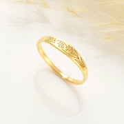 Engraved birth flower ring by Lyphiyes